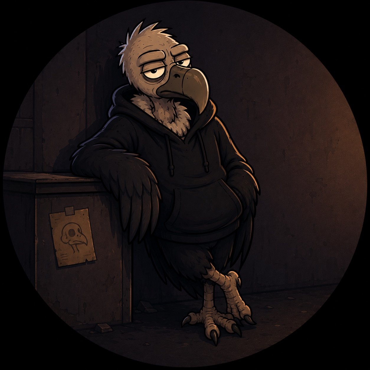 Restless Vulture leaning against a wall