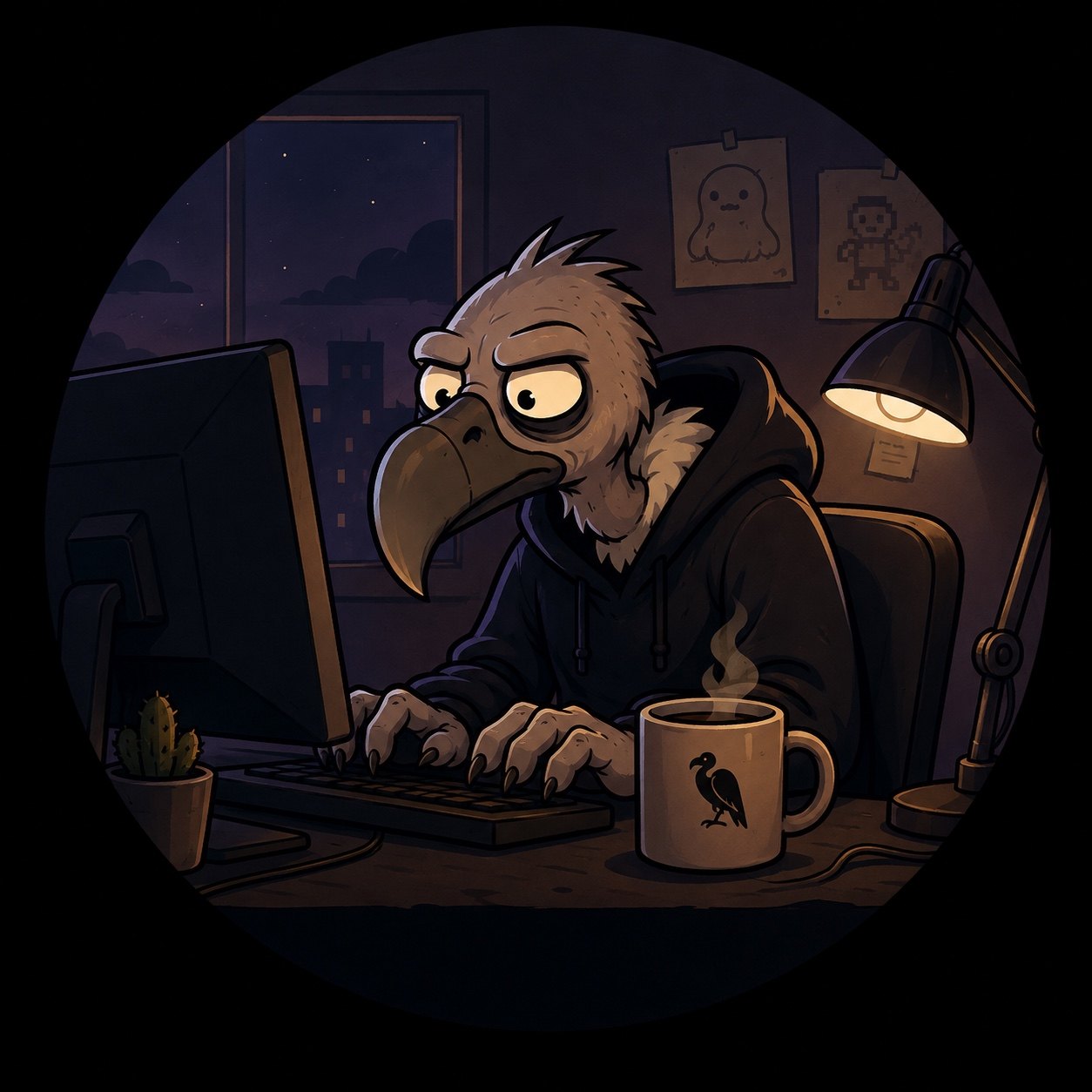 Restless Vulture at the computer
